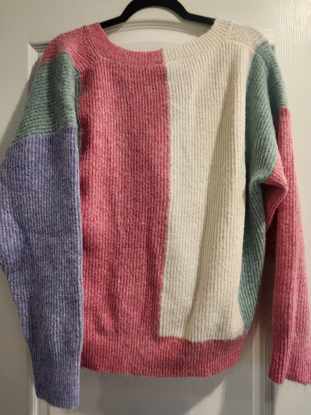 BiBi Colorblock V-Neck Sweater in Pink, Cream, Mint & Lilac M Euc - Picture 3 of 3